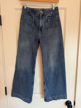 Pilcro Classic Blue Denim High-Rise Wide Leg Ankle Jeans